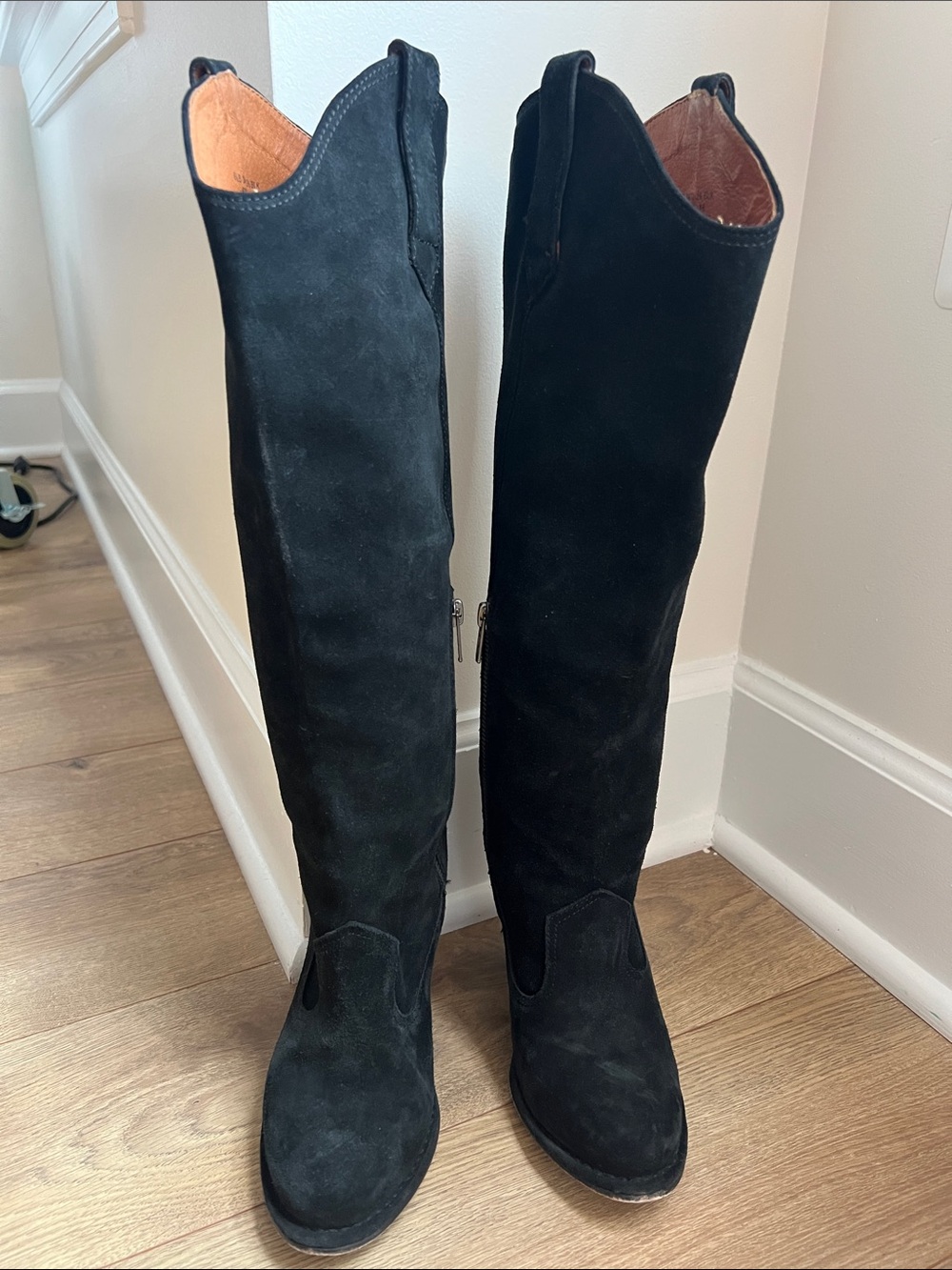 Frye Black Suede Knee High Western Riding Boots Heeled Size 6.5